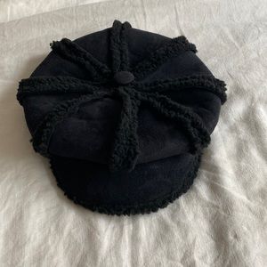 Navy and black Sherpa and suede-like hat